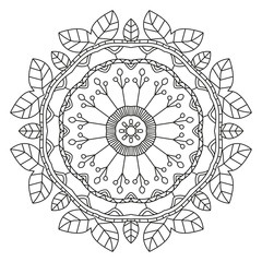 Mandala Ornament. Round Element For Coloring Book or Decoration. Black Lines on White Background. 