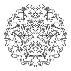 Mandala Ornament. Round Element For Coloring Book or Decoration. Black Lines on White Background. 