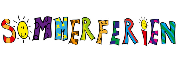 Sommerferien Kinderzeichnung Banner Schriftzug Vektor