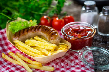 Grilled sausage with french fries