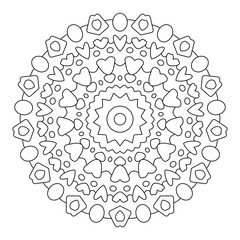 Mandala Ornament. Round Element For Coloring Book or Decoration. Black Lines on White Background. 