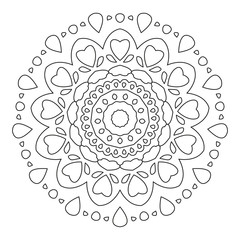 Mandala Ornament. Round Element For Coloring Book or Decoration. Black Lines on White Background. 