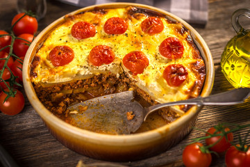 Moussaka - a traditional Balkan specialty with minced meat and potatoes