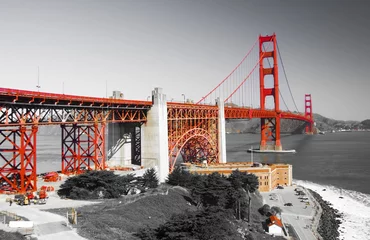 Papier Peint photo Plage de Baker, San Francisco Golden gate bridge and Fort Point, San Francisco, California, USA