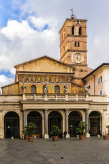 Obraz premium Basilica Our Lady in Trastevere (Basilica di Santa Maria in Trastevere, 1143) - titular minor basilica in the Trastevere district of Rome, one of the oldest churches of Rome. Lazio, Italy.