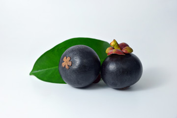 Mangosteens on white background.
