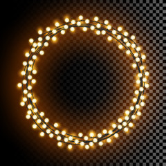 Glowing round vector lights wreath frame with transparent shine