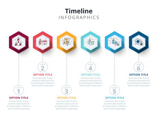 Business 6 step process chart infographics with step circles. Bright corporate graphic elements. Company presentation slide template. Modern vector info graphic layout design.