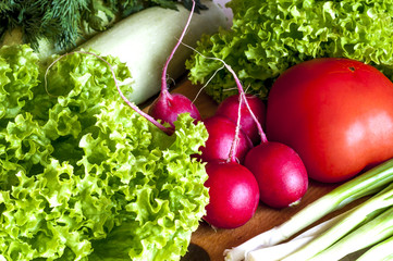 Vegetables and fresh leaves of green salalate