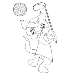 Coloring book  cat playing golf. Cartoon style. Clip art for children.