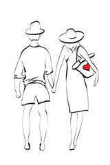 Young couple in swimsuit - going, hugging