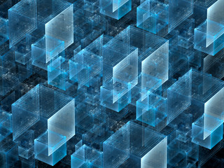 Chaos cubes background - abstract fractal computer-generated 3D illustration. - obrazy, fototapety, plakaty