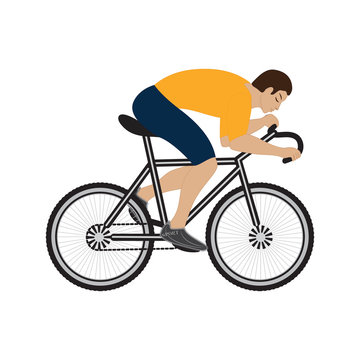 Cyclist rides a bicycle isolated on white background art creativity flat style vector