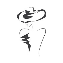 Sketch female silhouette in hat isolated on white background art abstract creative modern vector illustration