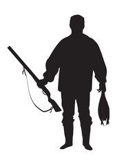 Sketch of a hunter with a gun holding a bird isolated on a white background art creative modern vector