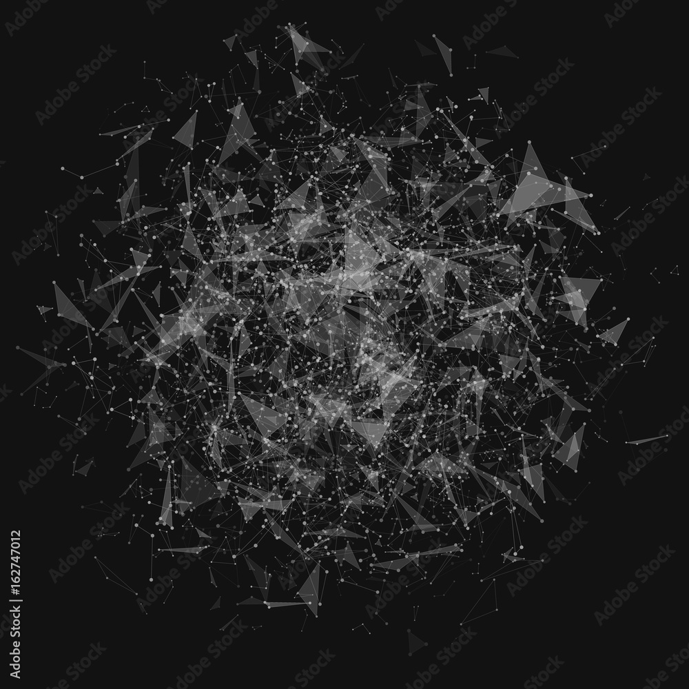 Poster abstract polygonal background from connected triangles and dots. template for your project. white on
