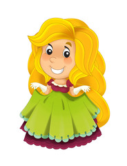 Cartoon character - royal princess cheerful standing and smiling - isolated illustration for children