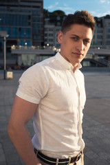 Fototapeta premium A portrait of a male model looking at camera.