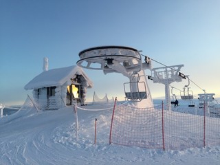 Snowy ski lift in Saariselkä, Finland