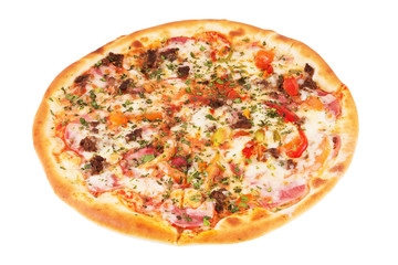 Delicious italian pizza over white