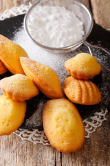 Delicious French Madeleine Cookies close-up on an table. vertical