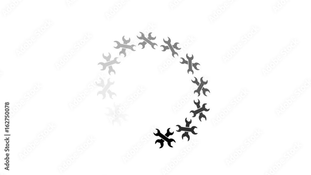 Poster animation - loading circle wrench icon on white background with alpha channel. 4k video.