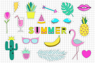 Summer stickers set in modern style. Vector illustration.
