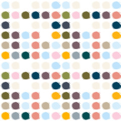 Abstract vector geometric seamless pattern with brush stroke circles  in soft pastel colors.