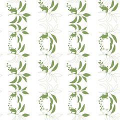 Vector  botanical seamless pattern with  simple hand drawn twigs with leaves and berries.