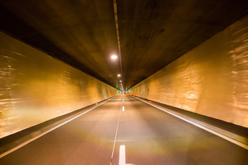 Road tunnel, night illuminated