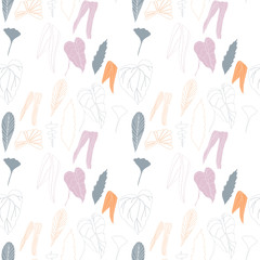 Vector seamless pattern with hand drawn tropical leaves .