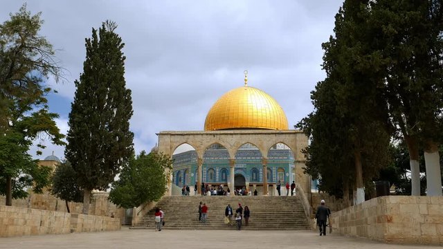 Dome of the Rock in Jerusalem over the Temple Mount. Golden Dome is the most known mosque and landmark in Jerusalem and sacred place for all muslims.
