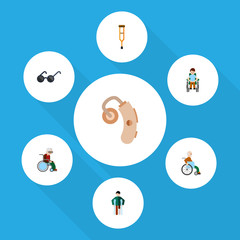 Naklejka na ściany i meble Flat Icon Handicapped Set Of Spectacles, Disabled Person, Audiology And Other Vector Objects. Also Includes Aid, Stand, Injured Elements.