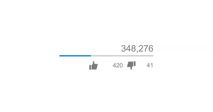Animation of video views counter, counter of likes and dislikes close up. 4K video. Animation with alpha matte.