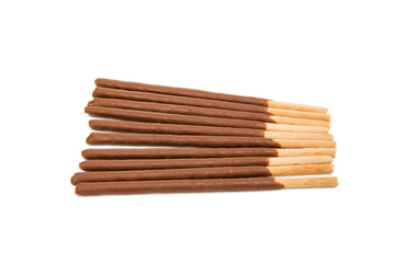Biscuit sticks in chocolate isolated