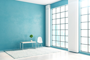 Blue interior with empty wall side