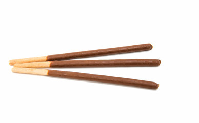 Biscuit sticks in chocolate isolated