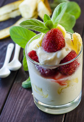 Dessert with strawberries and banana