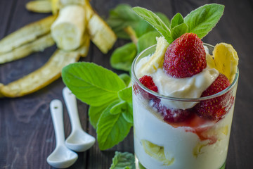 Dessert with strawberries and banana