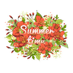 Summer banner with flowers and plants