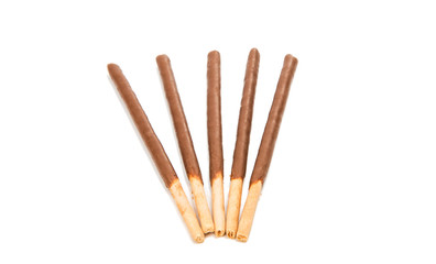 Biscuit sticks in chocolate isolated
