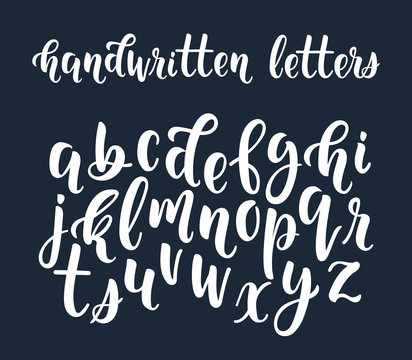 White handwritten latin calligraphy brush script of lowercase letters. Calligraphic alphabet. Vector