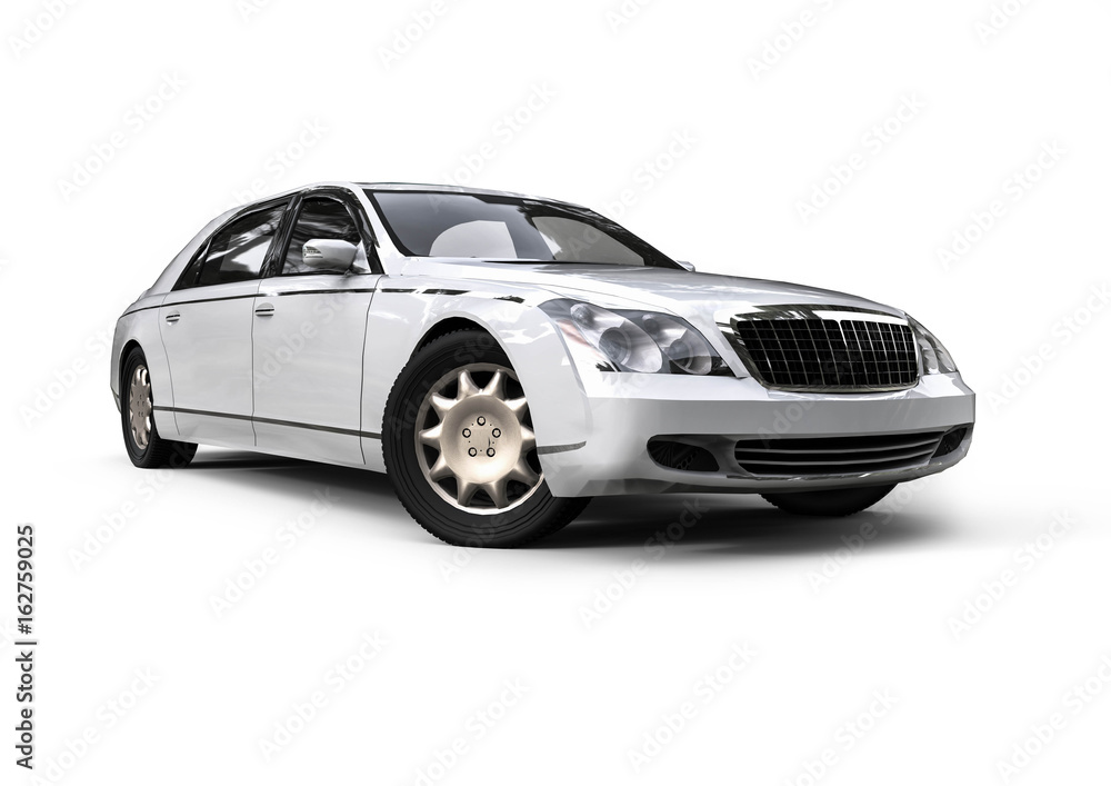 Poster white high class limousine / 3d render image representing an white high class limousine