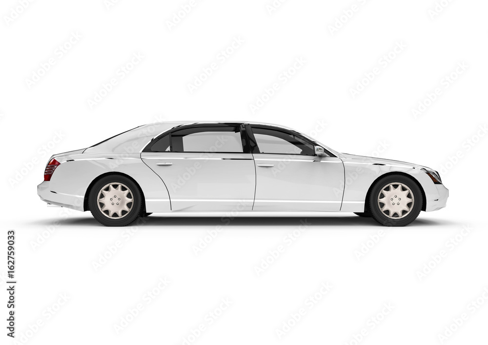 Poster white high class limousine / 3d render image representing an white high class limousine