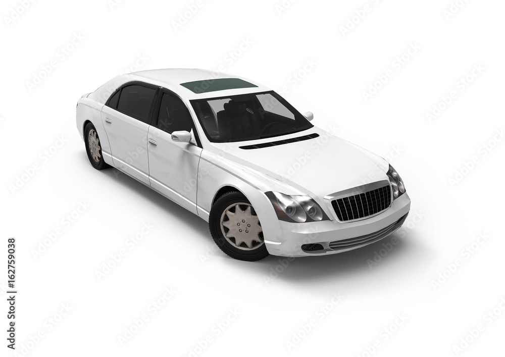 Poster white high class limousine / 3d render image representing an white high class limousine