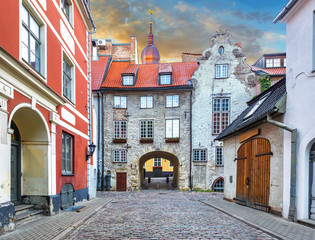 Obraz premium For tourists, medieval architecture of old Riga town can offer unforgettable atmosphere of the Middle Ages and unique Gothic architecture