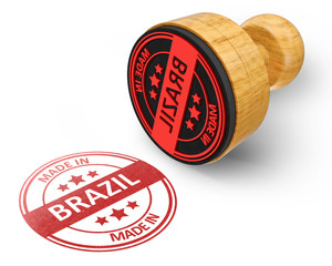 made in Brazil red grunge round stamp isolated