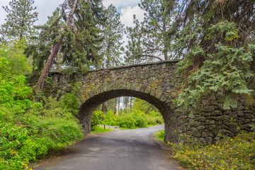 Stone bridge in the park. Manito Park and Botanical Gardens, Spokane, Washington, United States