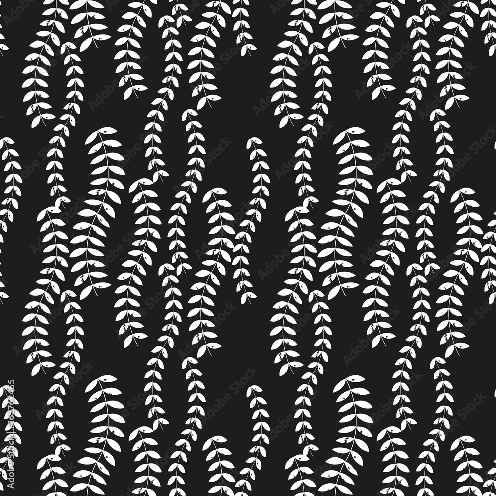 Poster vector floral seamless pattern with stylized twigs and leaves in retro style.