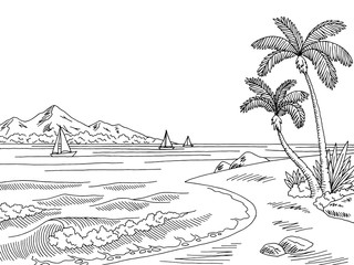 Fototapeta premium Sea bay graphic black white landscape sketch illustration vector